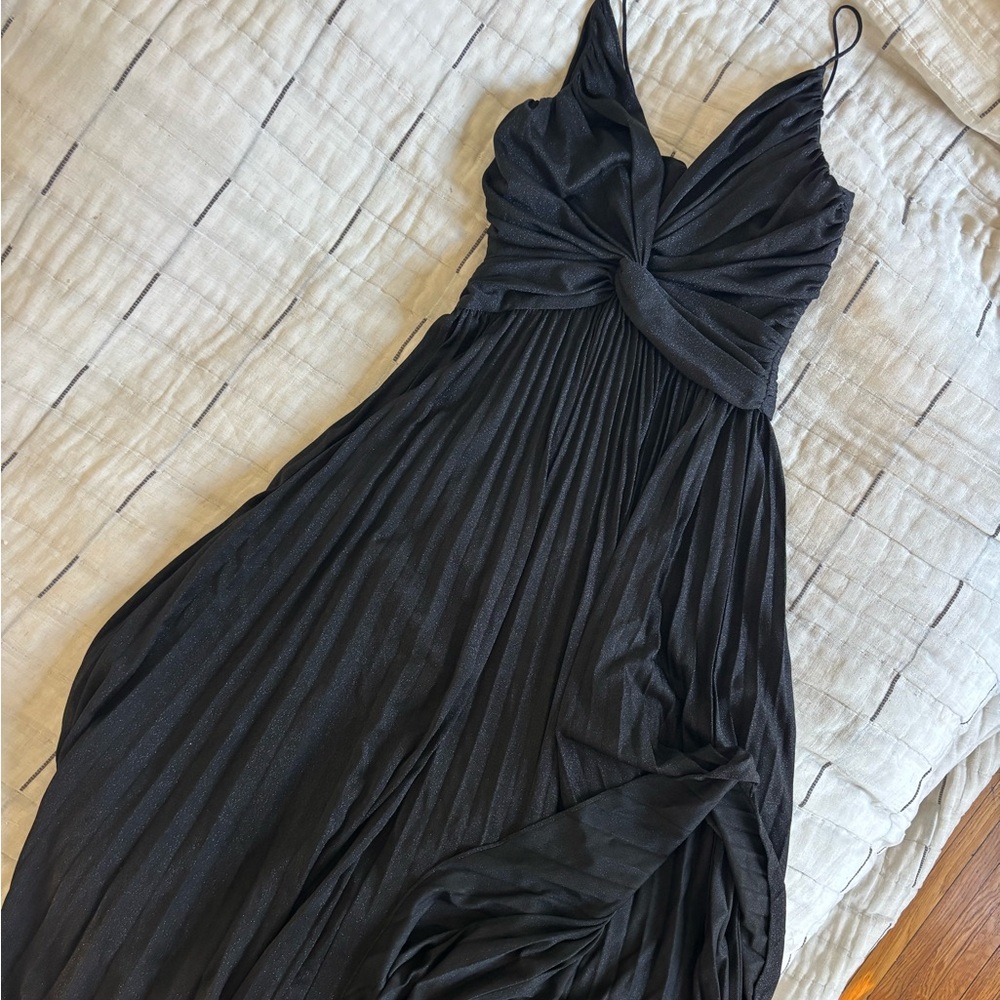 Halston Heritage Black Pleated Glitter Gown, Size 4